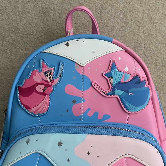 Loungefly Sleeping Beauty Fairy Godmothers Make it Pink / Blue Mini Backpack - Picture 10 of 16